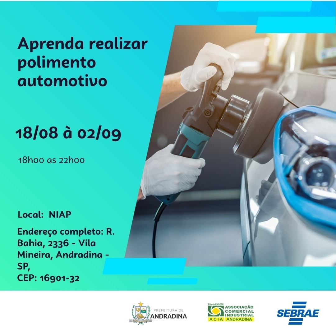 Curso gratuito de polimento automotivo está com inscrições abertas em Andradina