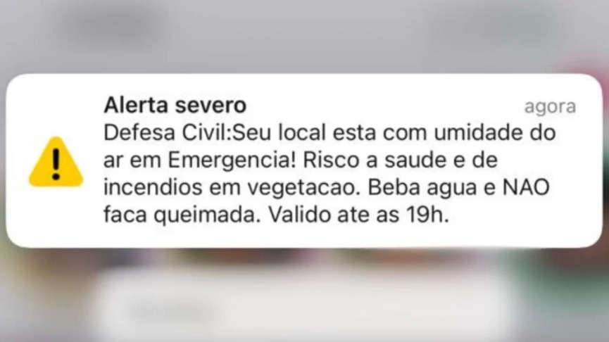 Defesa Civil alerta para baixa umidade e risco de queimadas pela 2ª vez em três dias