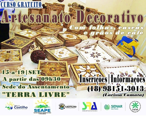 Castilho abre inscrições para curso inédito de Artesanato com folhas, galhos, cascas e grãos de café