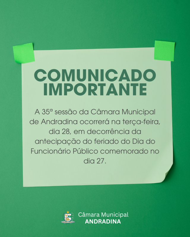 Sessão ordinária é transferida para terça-feira devido ao Dia do Servidor Público