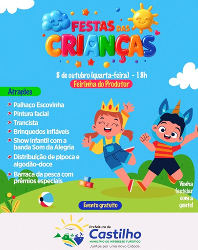 Prefeitura de Castilho promoverá Festa das Crianças com atrações e brinquedos na Feirinha