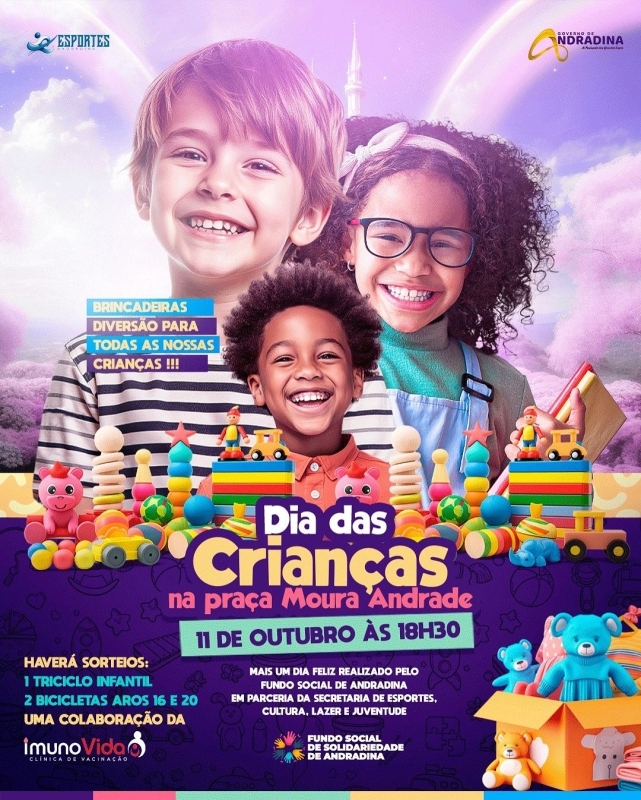 Andradina prepara grande festa na Praça Moura Andrade para celebrar o Dia das Crianças