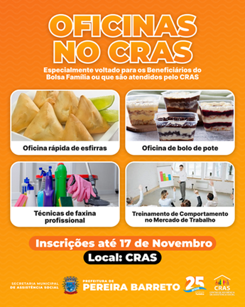 CRAS promove oficinas gratuitas voltadas a beneficiários do Bolsa Família em Pereira Barreto