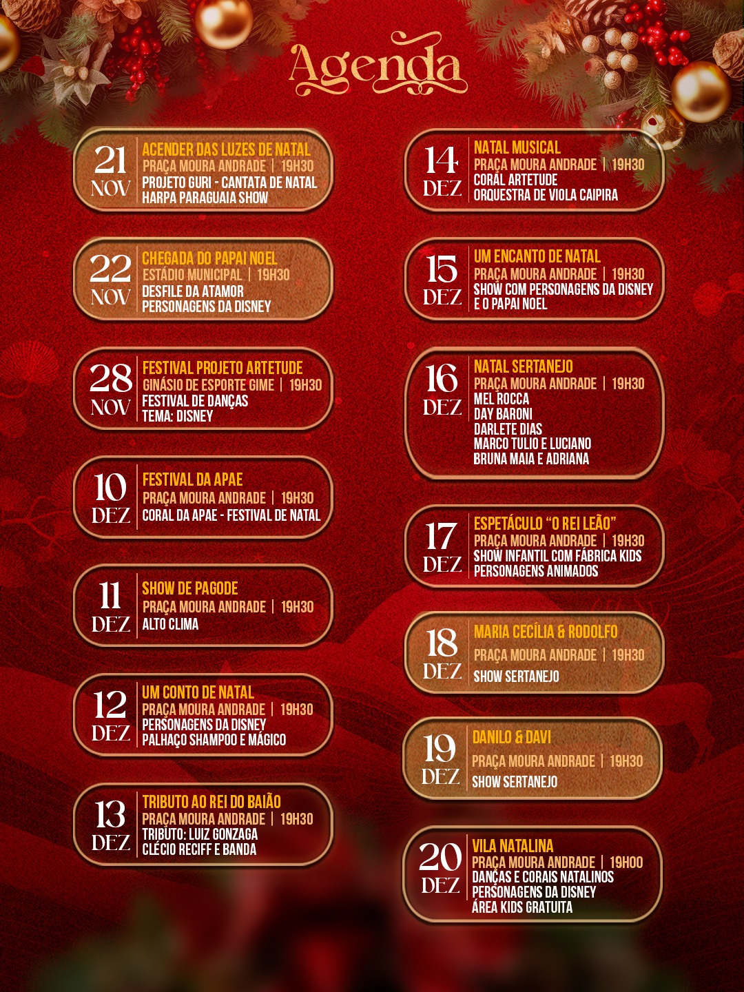 Agenda de eventos natalinos movimenta a programação de fim de ano em Andradina
