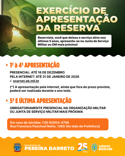 Exército convoca reservistas para o exercício de apresentação da reserva; prazos presenciais e online já estão em vigor