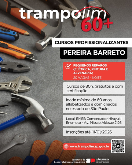 Pereira Barreto abre inscrições para curso gratuito de pequenos reparos voltado a pessoas com 60 anos ou mais