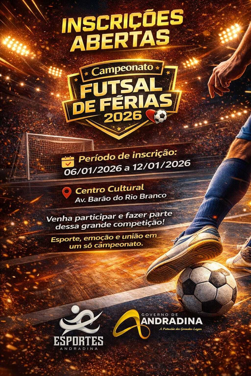 Inscrições abertas para o Campeonato Futsal de Férias 2026