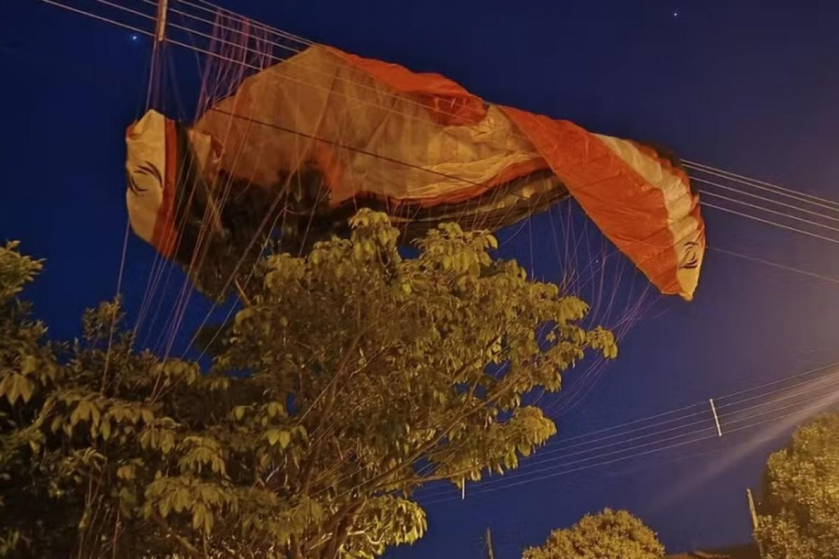 Paramotor se enrosca em fiação durante pouso em Ilha Solteira