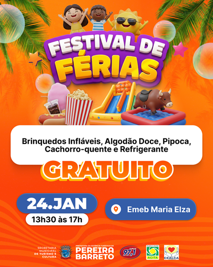 Festival de Férias oferece tarde de lazer gratuito para crianças em Pereira Barreto
