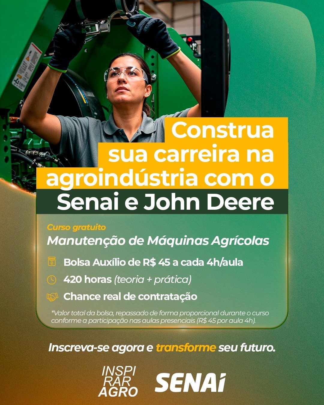 Construa sua carreira na agroindústria com o SENAI e a John Deere
