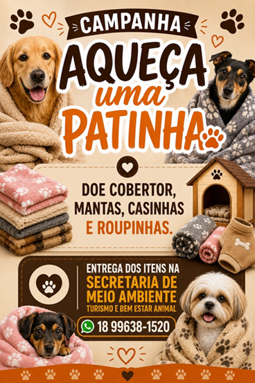 Campanha “Aqueça uma Patinha” mobiliza população em Castilho para ajudar animais no inverno