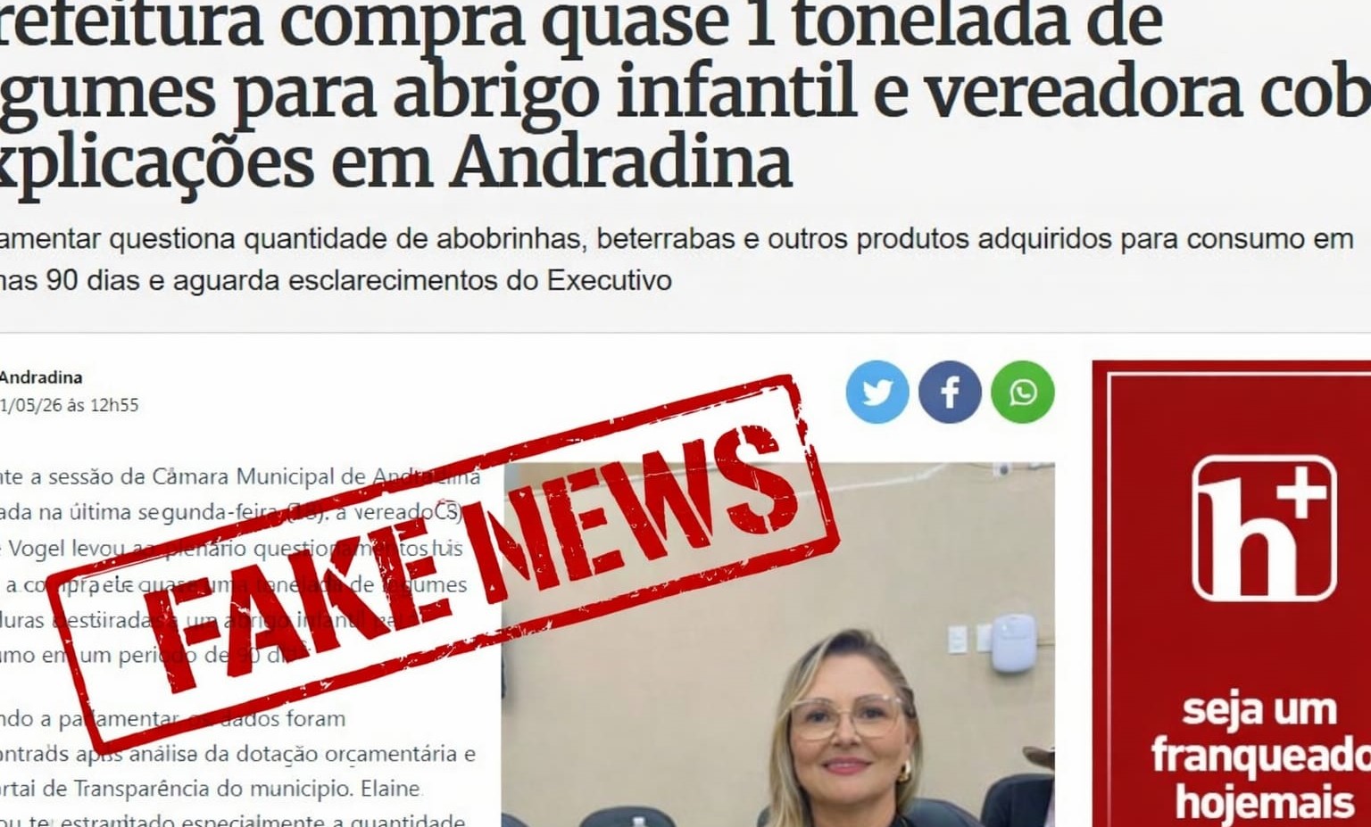 HOJE MAIS VOLTA A MENTIR, desta vez sobre compra de comida para abrigo