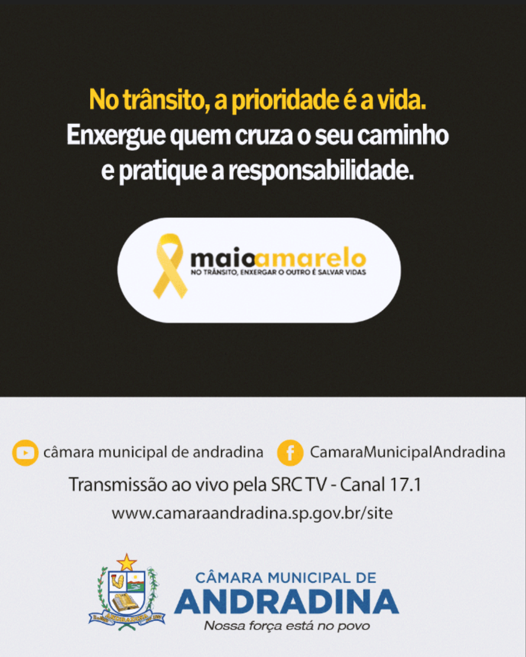 Campanha Maio 2026 Câmara Municipal de Andradina e Independente Online.