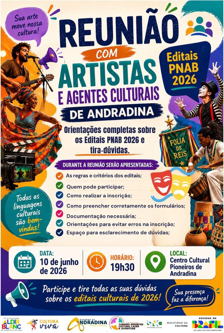 Prefeitura de Andradina vai realizar reunião sobre a Política Nacional Aldir Blanc para orientar artista