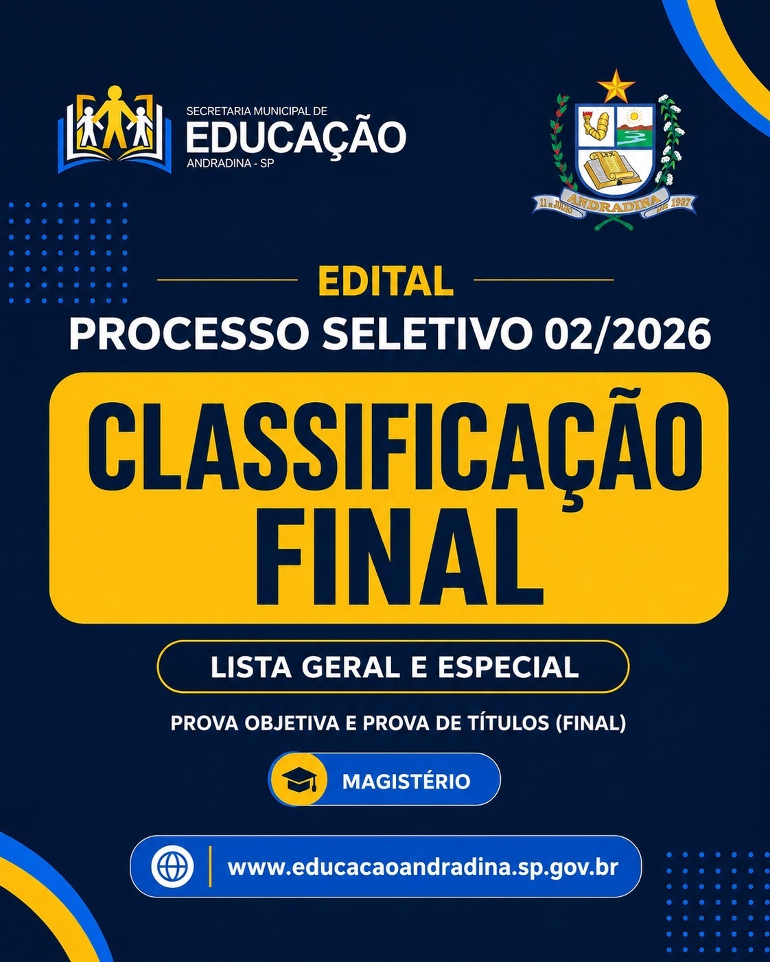 Educação de Andradina divulga classificação final de processo seletivo para o Magistério