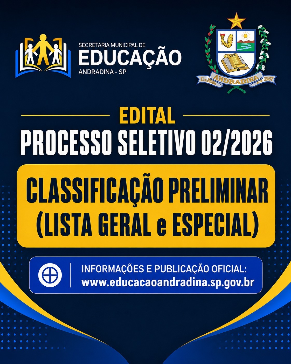 Classificação preliminar do processo seletivo da educação em Andradina é divulgada