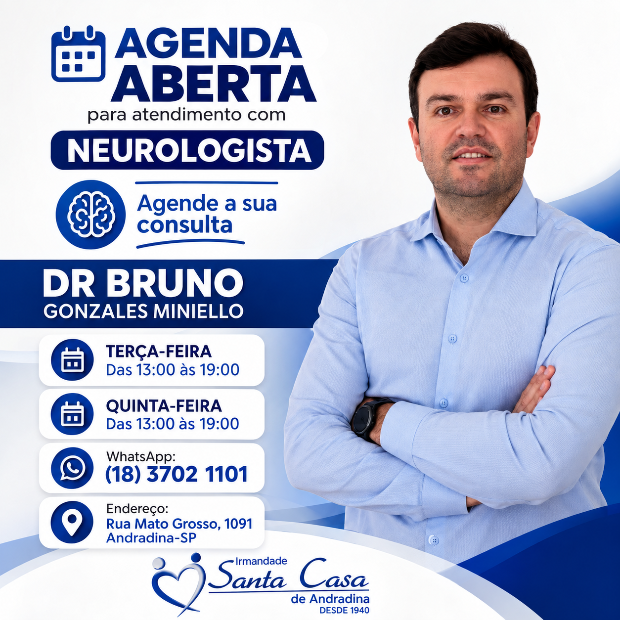 Santa Casa de Andradina abre agenda para consultas com neurologista