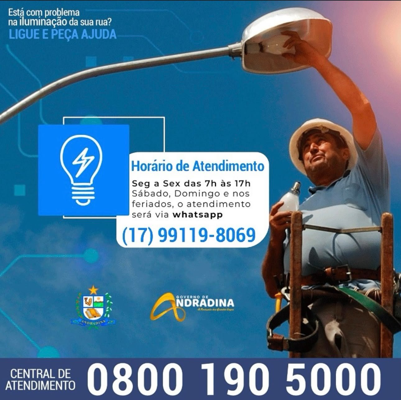Andradina intensifica serviços de reparo em iluminação pública após período de fortes chuvas