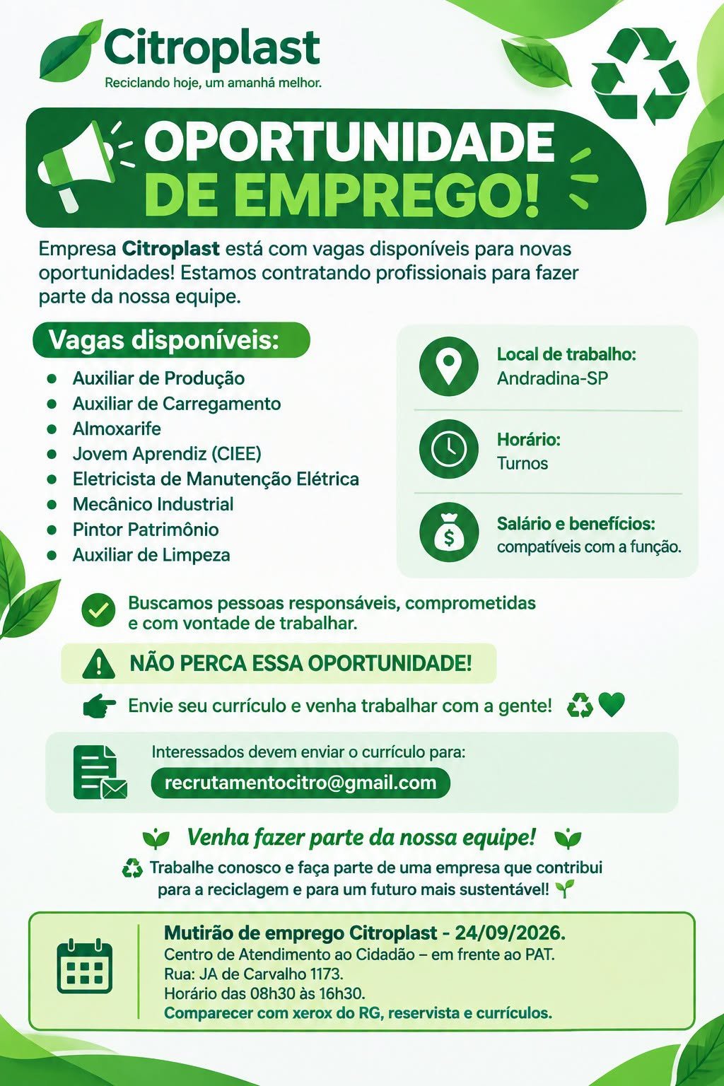 Citroplast realiza mutirão de emprego em Andradina