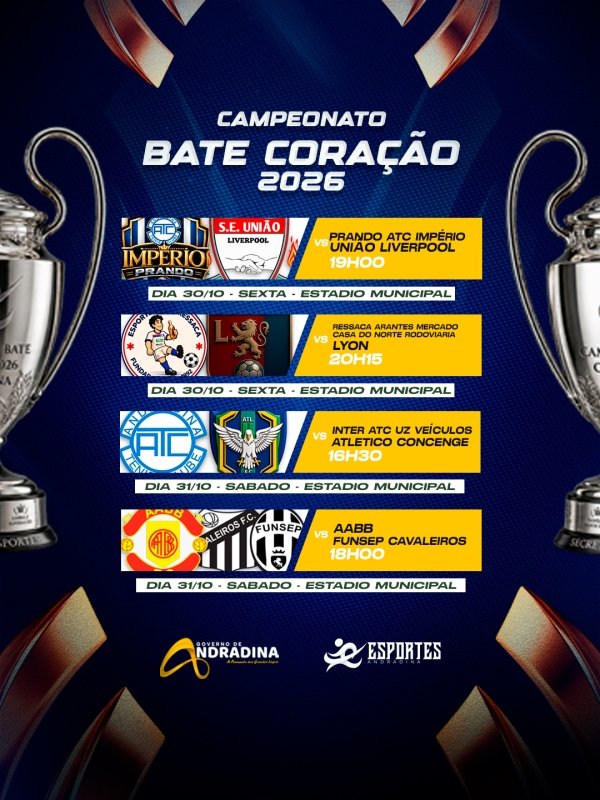 Campeonato Bate Coração 2026 tem abertura remarcada para esta sexta-feira em Andradina