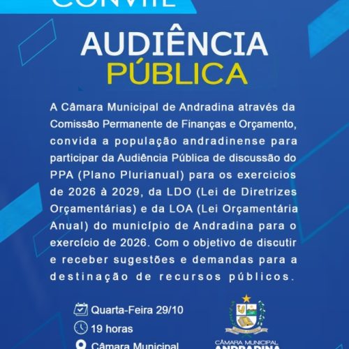 Câmara convida população para audiência sobre PPA, LDO e LOA