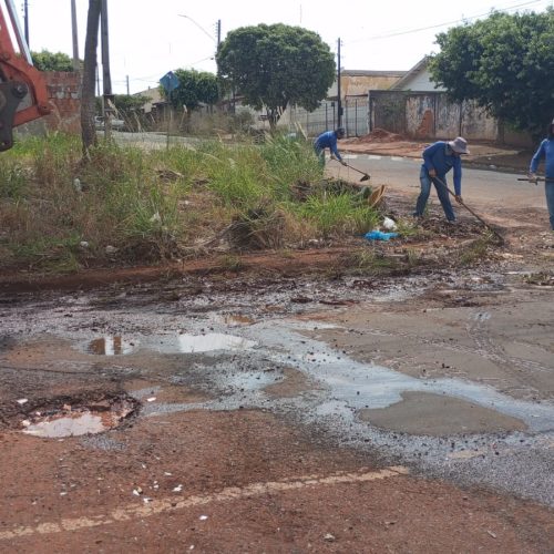 Prefeitura de Andradina realiza limpeza de guias e canteiros na cidade
