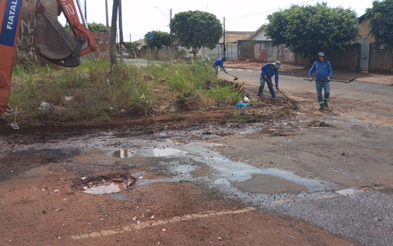 Prefeitura de Andradina realiza limpeza de guias e canteiros na cidade