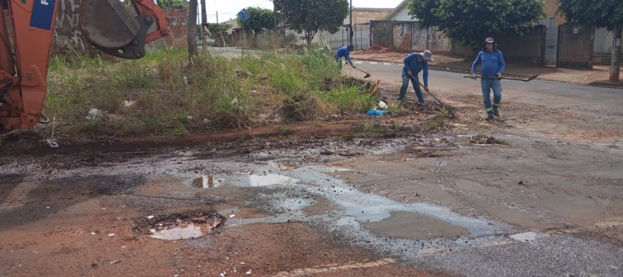 Prefeitura de Andradina realiza limpeza de guias e canteiros na cidade