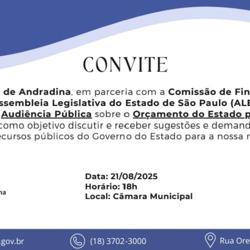 Câmara de Andradina convida população para audiência pública sobre orçamento do Estado para 2006