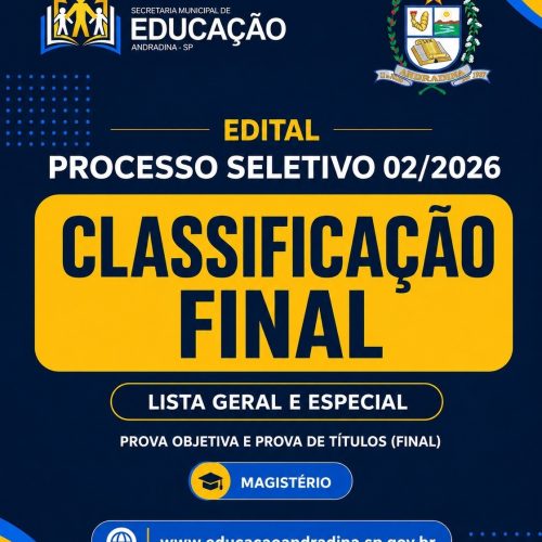 Educação de Andradina divulga classificação final de processo seletivo para o Magistério
