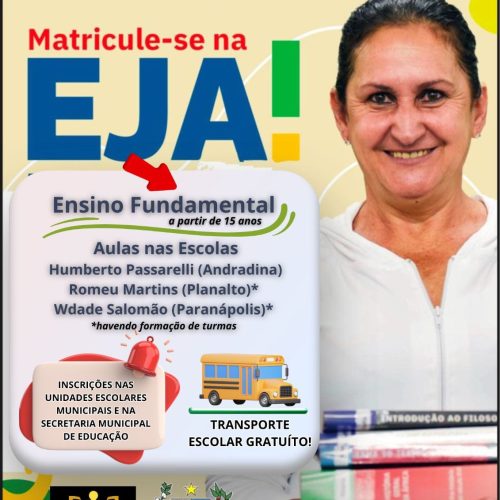 Estão abertas as inscrições para Educação de Jovens e Adultos