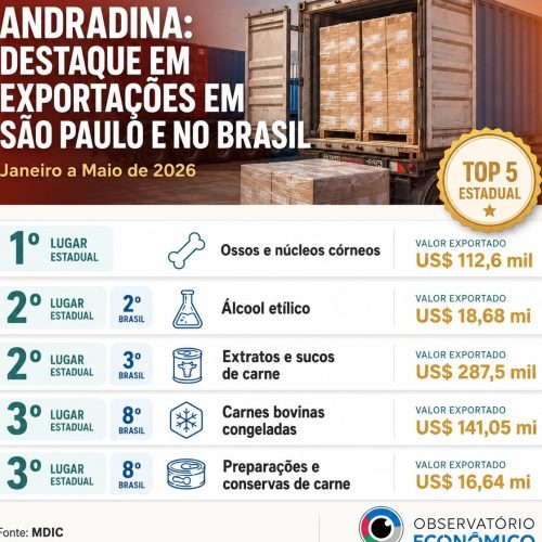 Andradina se destaca entre os maiores exportadores do Estado de São Paulo em 2026