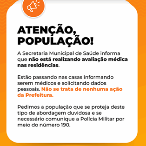 Alerta à população: Prefeitura de Pereira Barreto informa que não está realizando nenhuma ação nas residências. Visitas podem ser golpe