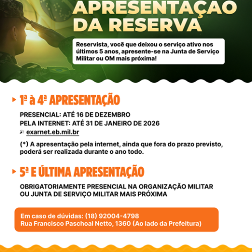 Exército convoca reservistas para o exercício de apresentação da reserva; prazos presenciais e online já estão em vigor