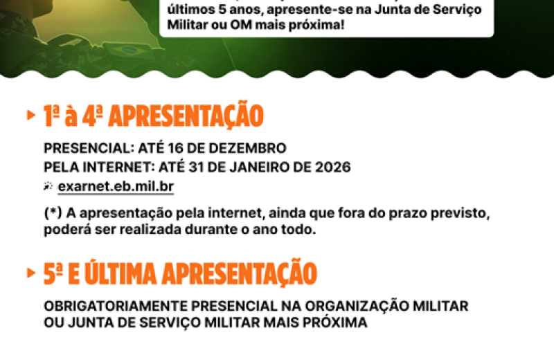 Exército convoca reservistas para o exercício de apresentação da reserva; prazos presenciais e online já estão em vigor