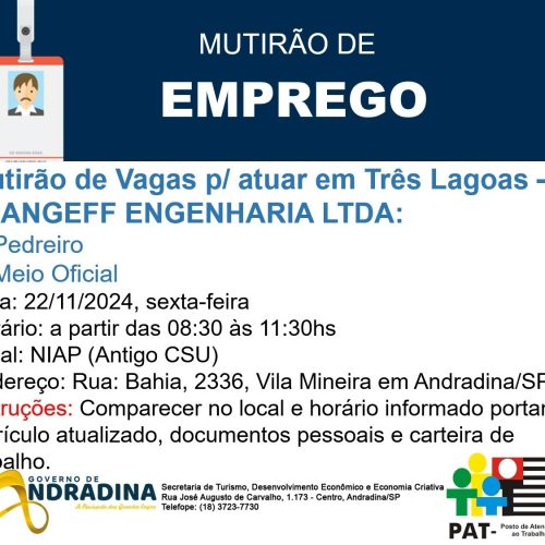 EMPREGOS: PAT de Andradina tem 33 novas vagas