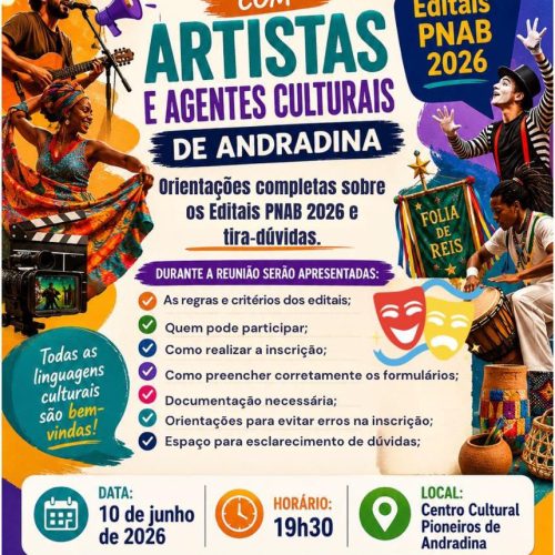 Prefeitura de Andradina vai realizar reunião sobre a Política Nacional Aldir Blanc para orientar artista