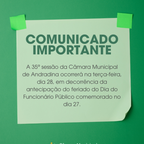 Sessão ordinária é transferida para terça-feira devido ao Dia do Servidor Público