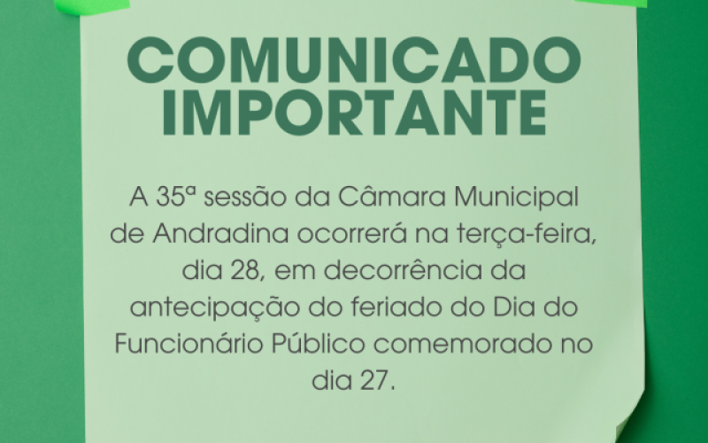 Sessão ordinária é transferida para terça-feira devido ao Dia do Servidor Público