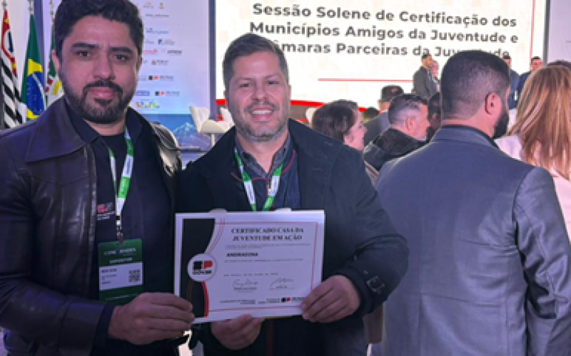 Câmara de Andradina recebe certificado “Câmara Parceira da Juventude” do Governo do Estado
