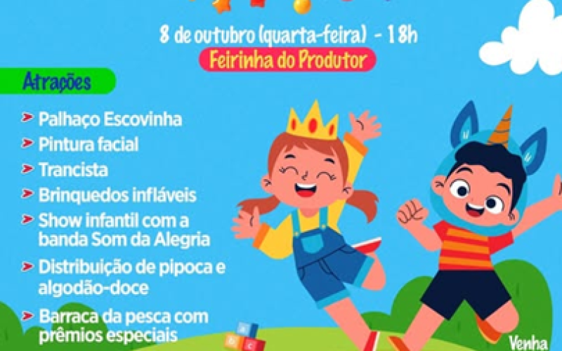 Prefeitura de Castilho promoverá Festa das Crianças com atrações e brinquedos na Feirinha