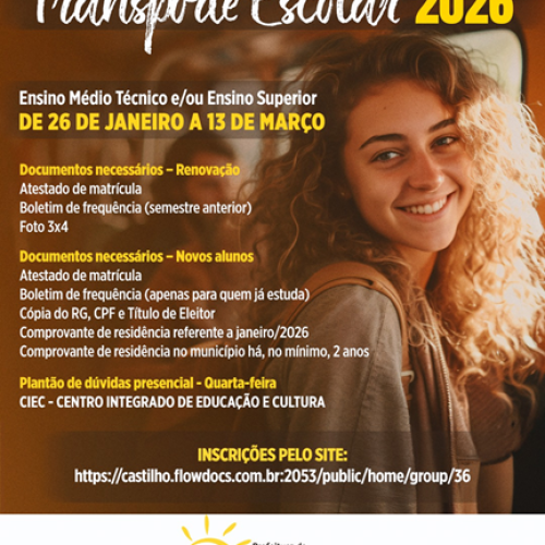 Castilho abre prazo e divulga requisitos para obtenção do transporte escolar 2026