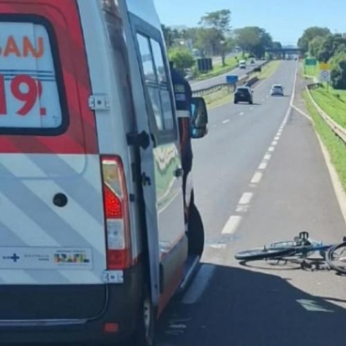 Ciclista fica ferido após colisão com caminhão na Rondon