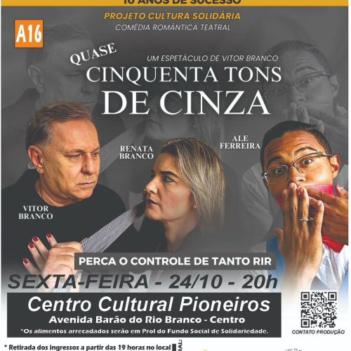 Centro Cultural Pioneiros de Andradina recebe comédia “Quase Cinquenta Tons de Cinza” no dia 24 de outubro