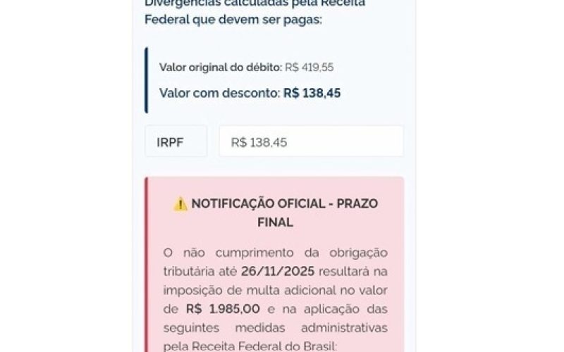 Golpes usam nome e CPF do contribuinte para simular cobranças da Receita Federal