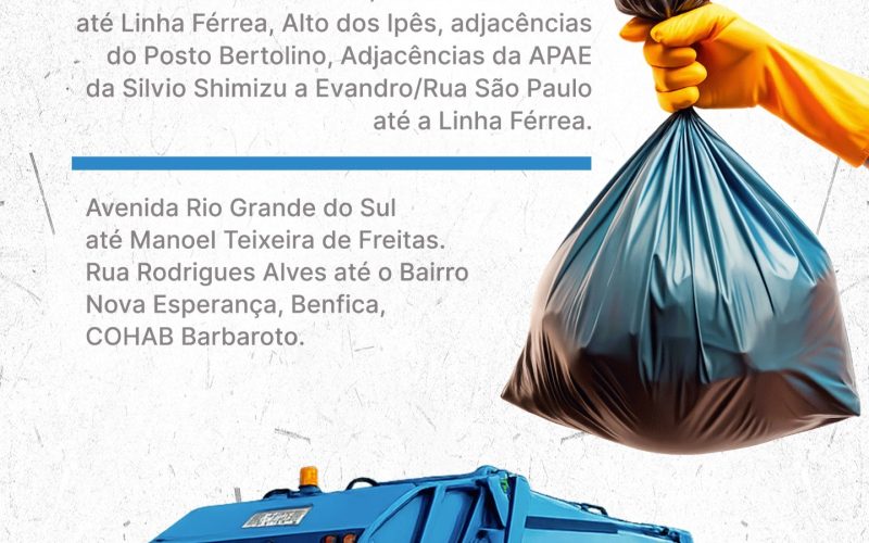 Coleta de lixo atende diversos bairros de Andradina em cronograma específico