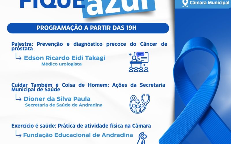 Câmara Municipal de Andradina promove evento “Fique Bem, Fique Azul” em apoio ao Novembro Azul