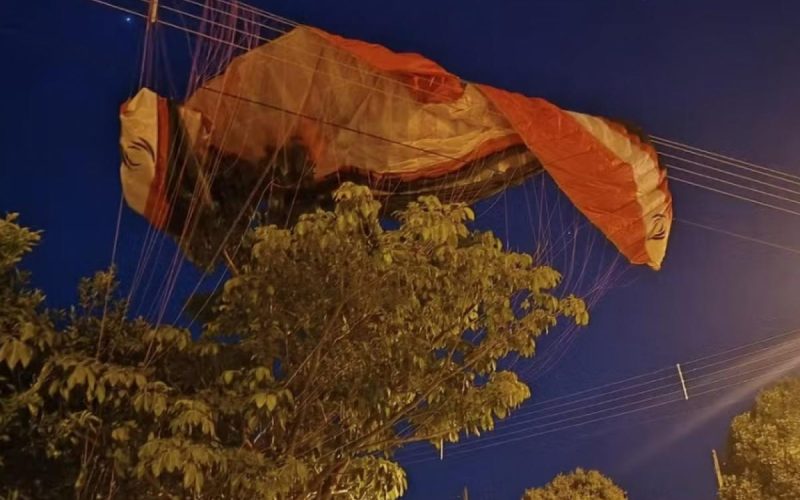Paramotor se enrosca em fiação durante pouso em Ilha Solteira