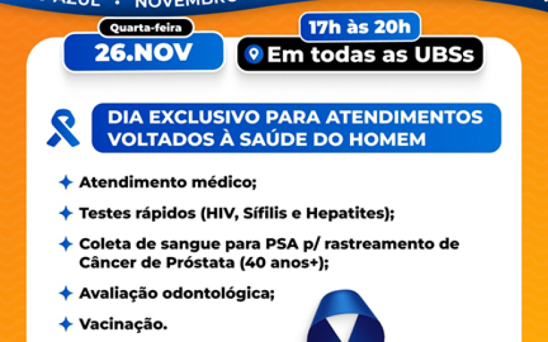 Território Saúde promove grande mobilização do Novembro Azul com atendimentos em todas as UBSs nesta quarta-feira