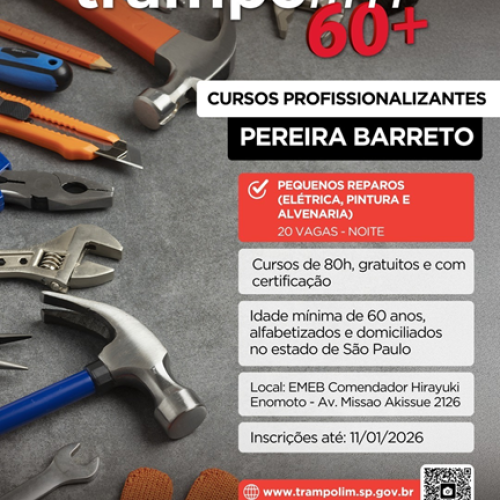 Pereira Barreto abre inscrições para curso gratuito de pequenos reparos voltado a pessoas com 60 anos ou mais